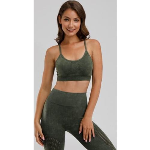 2PCS Retro Yoga Set Sports Wear For Women Workout Gym Clothes Seamless Leggings+Sports Strappy Bra Workout Fitness Sports Suit