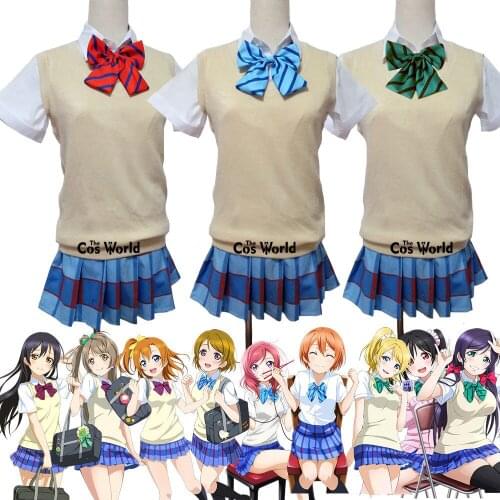 Love Live School Idol Project 9 Roles Sweater Knitwear Vest Tops Shirt Dress School Uniform Outfit Anime Cosplay Costumes