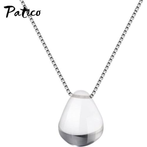 Simple 925 Sterling Silver Transparent Crystal Water Drop Shape Necklaces For Women Clavicle Chain Necklace Party Jewelry Gift