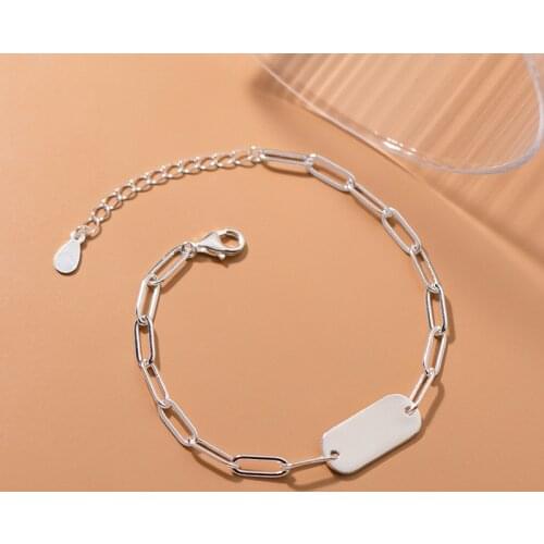 100% Real. 925 Sterling Silver Jewelry Polished Oval Chain Wrist Bracelet Square Charms Adjustable C-S4566