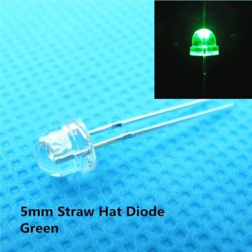 1000pcs green 5mm Straw Hat Led Urtal Bright Wide Angle Led Lamp Light Bulb 5MM Emitting Diodes Active Components
