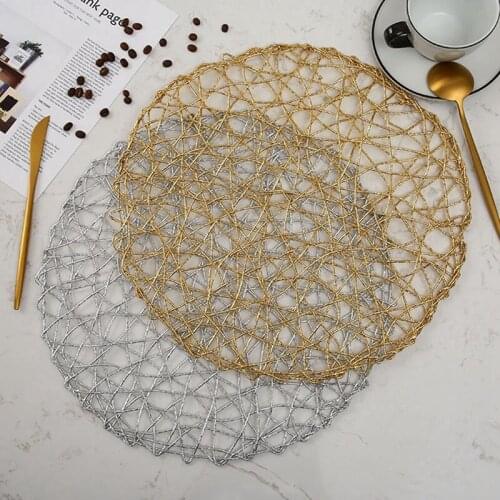 2 PCS 38cm Rural Table Hollow Mat Round Woven Dining Placemat Non-Slip Pads Dinnerware Cup Coaster Restaurant Supplies