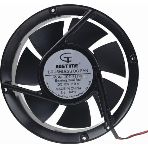 2Pcs lot Circle Cooler DC 12V 172mm x 51mm 17251 17cm Metal Case Dual Ball Industrial Exhaust Cooling Fan 2Pin
