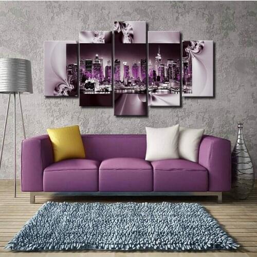 5 Pieces Poster New York City Night Scene Canvas Painting Wall Art HD Print Artwork Home Decor Living Room Decor Bedroom Decor