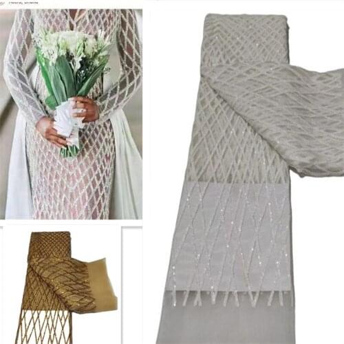 African Sequins Lace Fabric New Arrival Nigerian Tulle Mesh Lace Fabric For Wedding 3d Sequins Lace Fabrics with Party