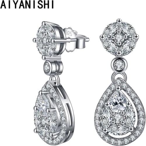 AIYANISHI 925 Sterling Silver Dangle Earrings Halo Pear Drop Earrings Wedding Engagement Silver Chandelier Drop Earrings Gifts