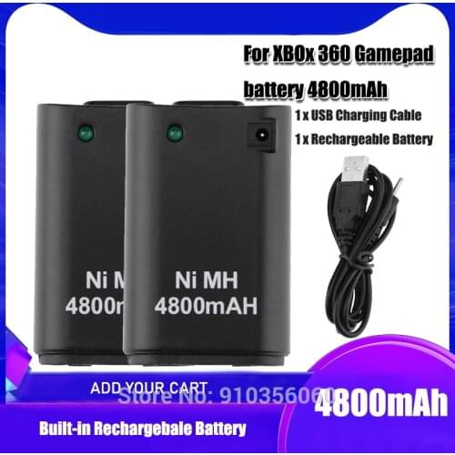 4800mAh Battery For Xbox 360 white/black Ni-MH Battery Pack +USB Charger Cable For Xbox 360 Wireless Controller game battery