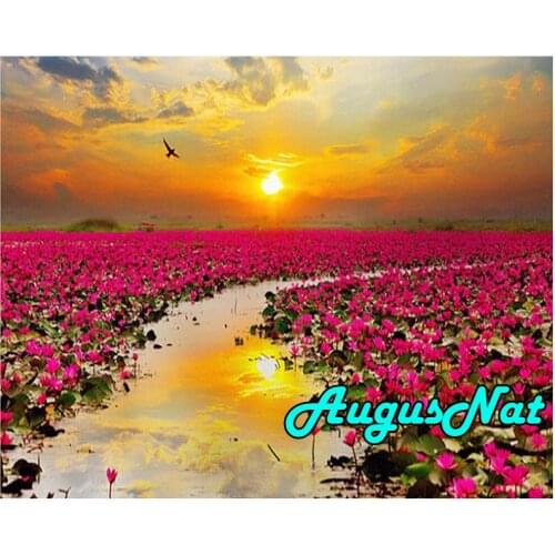 Landscape diamond painting sunset diamond embroidery lotus diamant art cross stitch sequin picture flowers oil paint by number