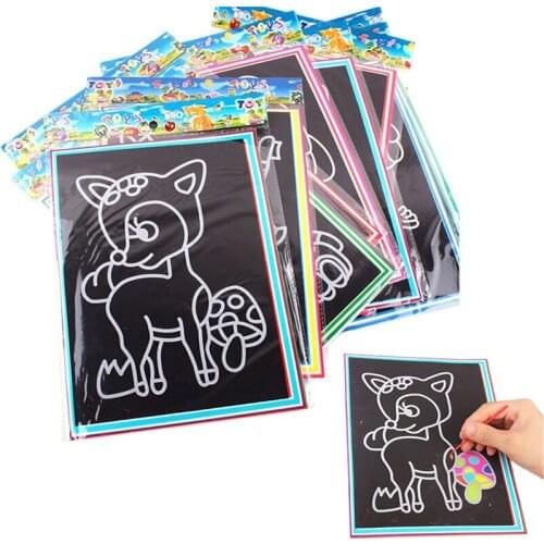 Colorful Magic Scratch Drawing Art Painting Paper Notebook Kids Children Educational Learning Stick Toys 12.7cm x 17.2cm