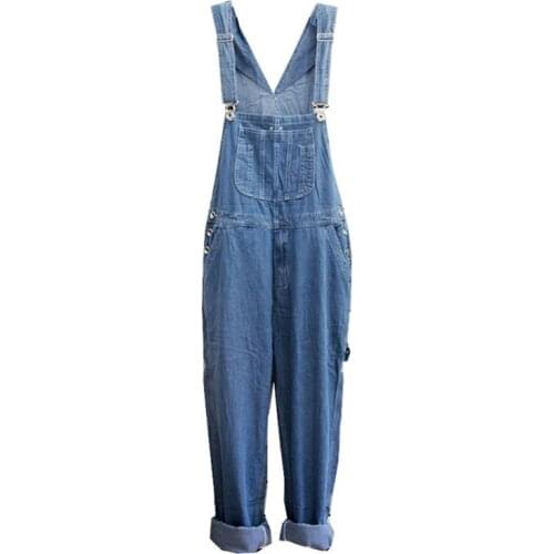 Large Size 28 - 50 2021 Classic Loose Jeans Overalls Men Bib Denim Jumpsuits Wide Leg Pants Light Blue Coverall Brand Trousers