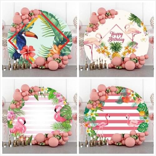 DAWNKNOW Round Circle Cover Photography Background Backdrop Flamingo Wedding Adult Birthday Party Decoration Photo Live Studio