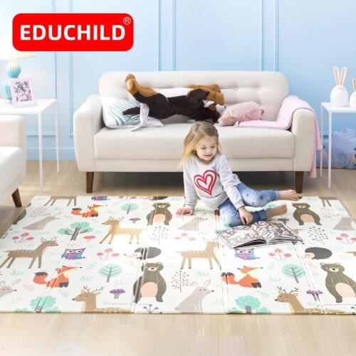 Educhild Baby Playmat 180*200*2cm Thicker XPE Foldable Crawling Carpet Kids Non-slip Waterproof Game Activity Rug Soft Blanket
