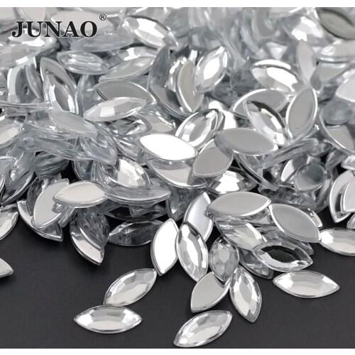 JUNAO 7*15mm Clear White Acrylic Flatback Rhinestones Glue On Horse Eye Crystals Stones Non Sewing Beads For DIY Clothes Crafts