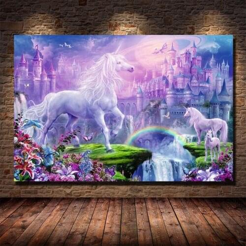 Rainbow Castle Unicorn 5D Diamond Painting Landscape Mosaic Cross Stitch Home Decorative Picture Hanging Wall Art Gift