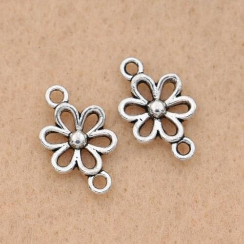 KJjewel Tibetan Silver Plated 1-1 Flower Charms Connector for Earrings DIY Jewelry Making Accessories DIY 25x11mm 20pcs