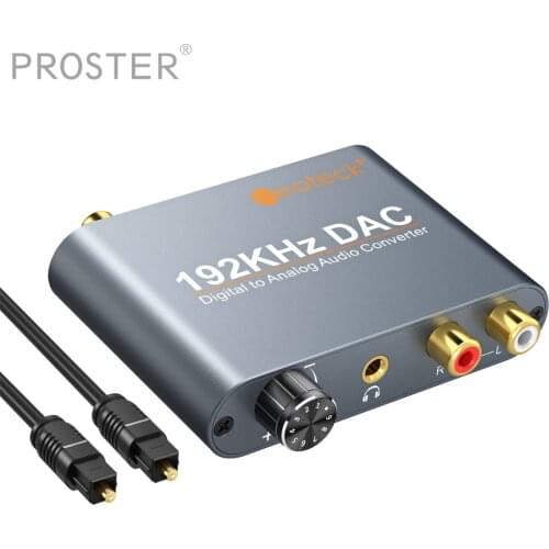 PROZOR dac Digital Optical Coaxial Toslink to Analog Stereo Left/Right RCA 3.5mm Jack Audio Converter Adapter 192kHz Aluminum