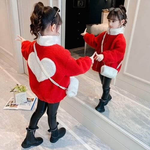 Childrens Clothing Kids Suede Jacket 2021 New Clothing Girls Baby Fluffy Coat Babys Warm Jacket Stand-up Collar Outwear Love