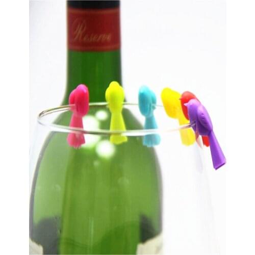 6Pcs/Set Drinking Cup Identifier Sign Mark Food Grade Silicone Wine Glass Markers Party Supplies Bird Shape Wine Label