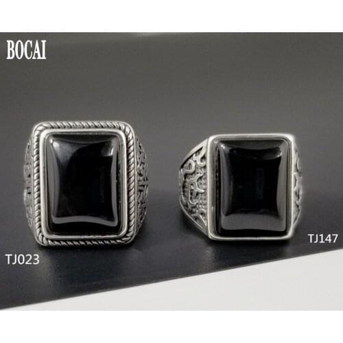 S925 Sterling Silver Black natural stone mens rings antique old adjustable ring manufacturers wholesale