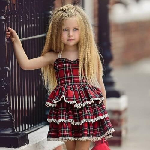 New Summer Girls Birthday Dresses Vestido red blue layered dress Party Princess Evening Dress Baby Girl Outfit INS