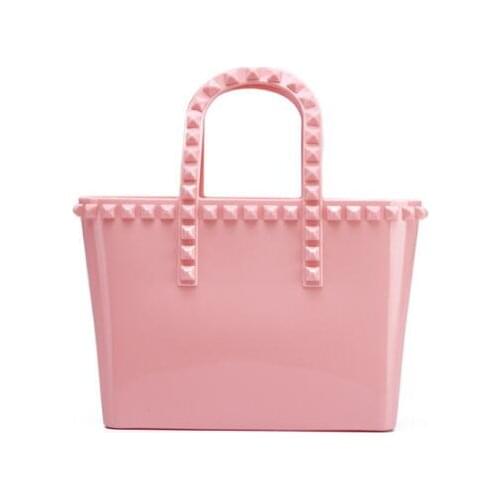 New Design Fashion Bright Colors Candy Jelly Bag Silicon Beach Tote With Stud Popular Women Handbag For Summer Vacation