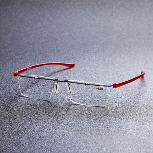 Red and Black Browline Alloy Rimless Optical Reading Glasses for Men and Women Reading Eyeglasses +1.00 +1.50 +2.00 +2.50 +3.00
