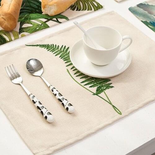 Coasters 1Pcs Tropical Plants Pattern Kitchen Placemat Dining Table Mats Coaster Cotton Linen Pad Bowl Cup Mat 42*32cm