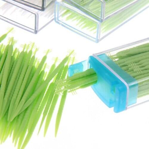 Portable Plastic Toothpick 50 Pack Boxed Green No Smell Oral Dental Picks