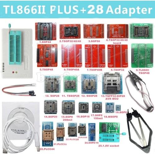 Maxgeek TL866II PLUS Programmer USB BIOS Programmer Support For NAND Flash AVR MCU GAL PIC SPI + 28 Adapters