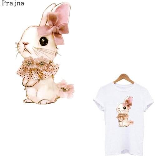 Prajna Cute Rabbit Patches Sticker Iron On Patches For Kids Clothing Heat Transfer Thermal Stickers On Clothes T-shirt Dress DIY