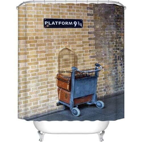 Nordic City Building Vintage Wooden Letter Bathroom Shower Curtain Frabic Waterproof Polyester Bath Curtain with Hooks