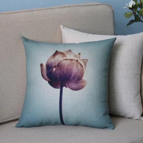 High quality decorative pillows Chinese style lotus Print Minimalist Linen Cotton throw pillows Sofa office cushions home decor