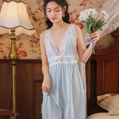 Sexy Ladies Long Dress Cotton Home Suit Nightgowns Palace Vintage Women Lace Night Gown Nighty Erotic Backless Satin Sleepshirts