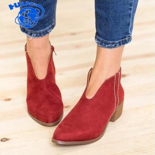 2019 Chic Women Shoes Retro High Heel Sexy Boots Female Block Mid Heels Casual Botas Mujer Booties Feminina Plus Size 43 ZLL678