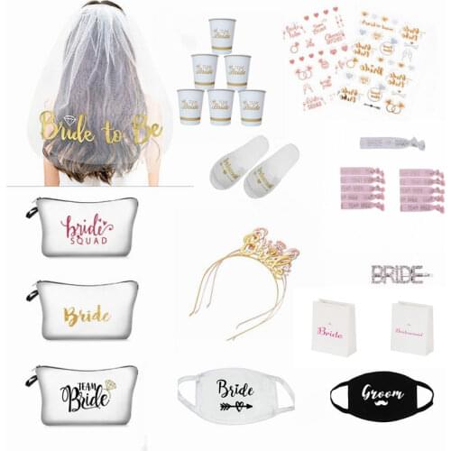 1pcs Bridal Shower Wedding Decoration Makeup Bag Veil Team Bride To Be Bachelorette Hen Party Marriage Gift Hair Accessories-S