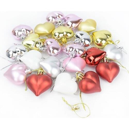12Pcs/Box Glitter Christmas Tree Love Heart Shape Ball Hanging Oranments Home New Year Party Decoration Valentines Day Gift