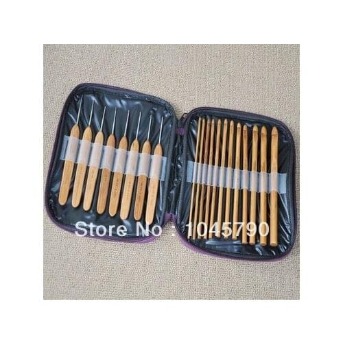 1 Set 20pcs Bamboo Crochet Hooks Needles Knit Weave Craft Tool With Purple Bag
