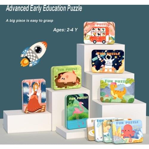 5pcs/box Adanced Wooden 3D Cartoon Animal White polar bear/Princess Jigsaw Puzzle Educational Toy Kids Christmas gifts Iron box