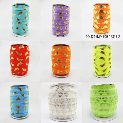 5Yards/lot 5/8"16mm Gold Foil Elastic Ribbon Stripe FOE Fold Over Elastics Spandex Sewing Trim DIY Garment Home Craft,5Yc18956