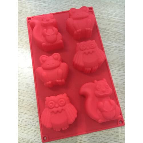 6 hole Squirrel Frog Owl Silicone mold Jelly pudding mold chocolate Mould 6.4*6.5*3.3cm