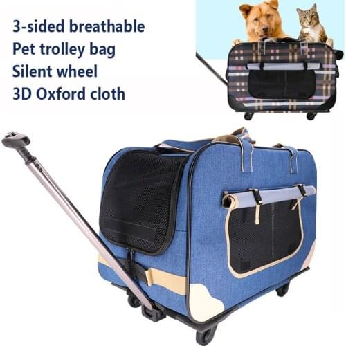 A,Silent 4-wheel Foldable Pet Stroller Portable Breathable Pet Trolley Waterproof with 900D Oxford Cloth Carrier Bag