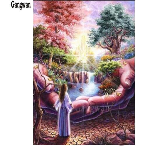 5D diy diamond painting fairy tale natural landscape Cross stitch kits mosaic hand waterfall Full Diamond Embroidery 3d pictures