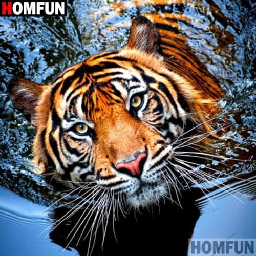HOMFUN Full Square/Round Drill 5D DIY Diamond Painting "tiger" Embroidery Cross Stitch 5D Home Decor A08020