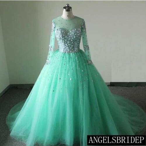 ANGELSBRIDEP Vestidos De 15 Anos Ball Gown Quinceanera Dresses 2021 Tulle With Crystal Lace Up Back Floor Length Sweet 16 Dress