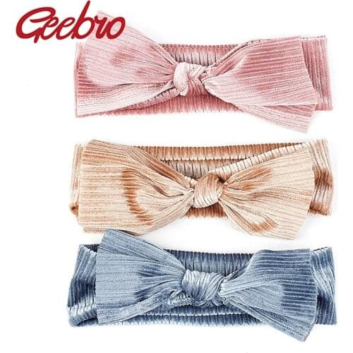 Geebro New Baby Girls Velvet Bow Silver strip Headbands Kids Toddler Casual Cotton Hair band Accessories Girls Turban Head Wrap