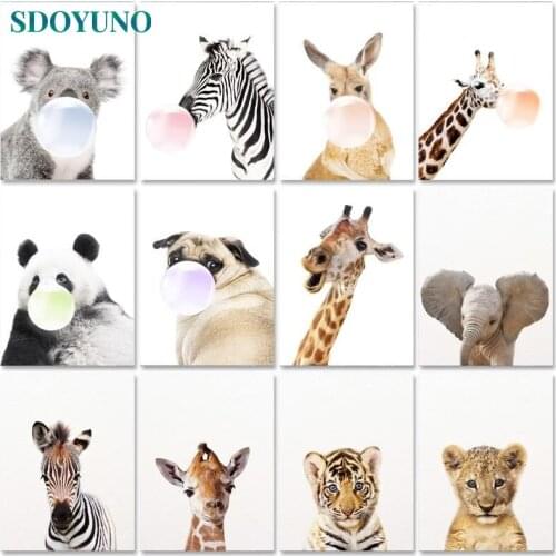 SDOYUNO Oil Painting By Numbers Animals Giraffe 60x75cm Koala Paint By Numbers On Canvas Lions Frameless Tiger Home Decor