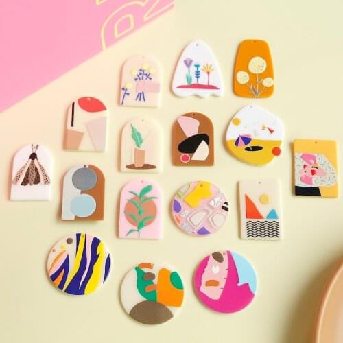 Ins abstraction embossed printing resin pendant collection DIY earrings jewelry accessories kit