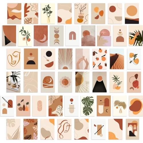 50pcs Wall Collage Kit Aesthetic Pictures Boho Decor Modern Minimalist Wall Art Abstract Geometric Prints Dorm Photo Room Decor