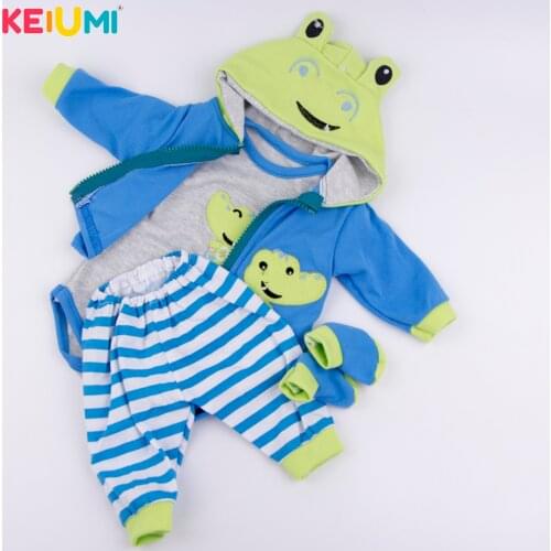 Cartoon Baby Boy Doll Clothes Sets Suit for 17 inch Reborn Baby Doll With Frog Hat Clothes Fashion Doll Clothes Sets