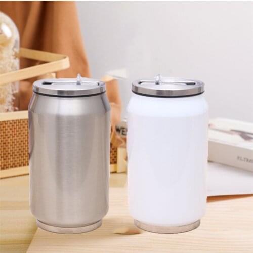 Creative 350ml DIY Sublimation Cola Shaped Can Stainless Steel Water Bottle Double Wall Thermos With Straw Protable For Gift